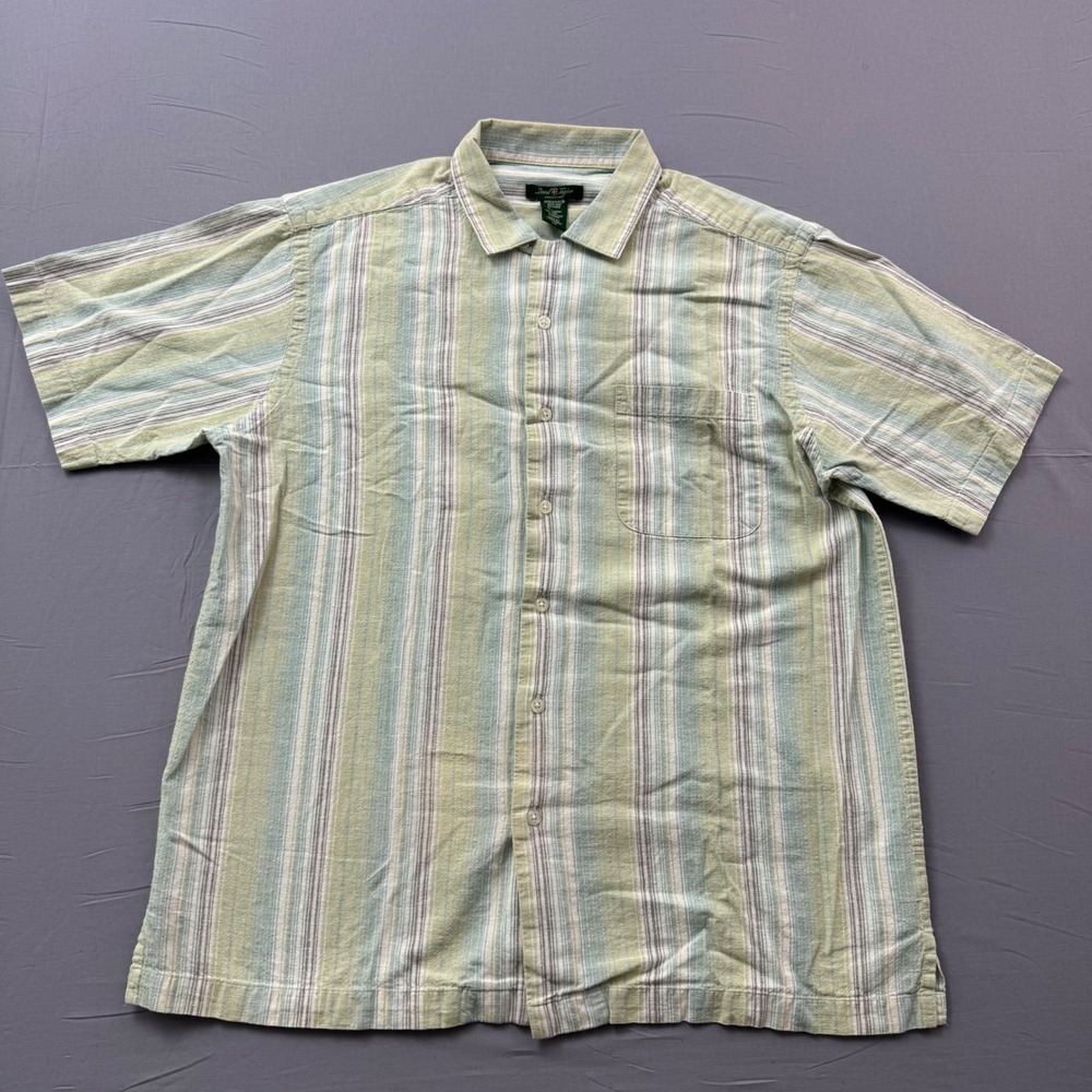 David Taylor Collection Mens Large‎ Linen Cotton Striped Button Down Shirt Green